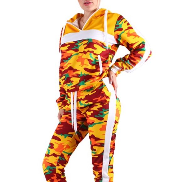 Red Fox Pants - Bright Camouflage Sweatsuit Matching Pant Set